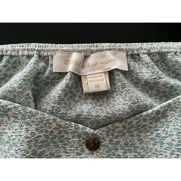 MONTEAU Los Angeles Light Blue Floral Crop Summer Top sz M - Picture 4 of 10